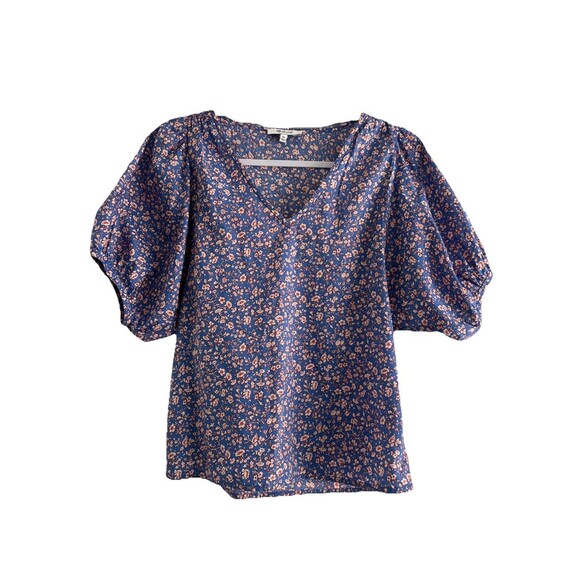 Madewell Blue Floral Summer Vines Puff Sleeve Blouse Size XS - Picture 1 of 6